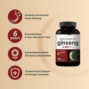 240 Cápsulas de Gel Suave de Ginseng Rojo Coreano Panax 2250mg/por Porción para Adultos, Extracto de Ginseng de 6 Años de Cultivo - Product Image 4