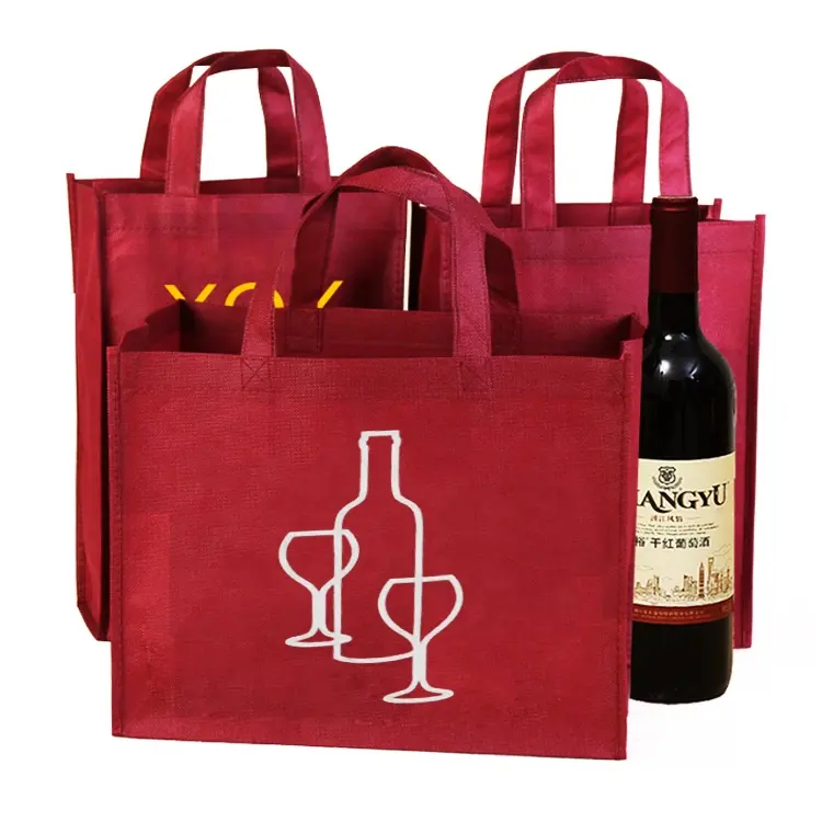 กระเป๋าใส่ขวดไวน์2 4 6แบบปรับแต่งได้,กระเป๋าทรงสี่เหลี่ยมสำหรับใส่ขวดไวน์เบอร์กันดีไม่ทอแบบเป็นส่วนตัว