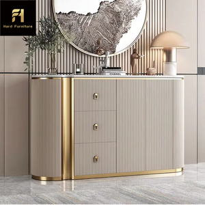 Muebles de comedor de lujo, armario de Bar <span class=keywords><strong>Buffet</strong></span> estriado en oro blanco, mesa de consola superior de mármol, aparador de almacenamiento para uso en la cocina - Product Image 1