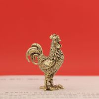 Figurine de coq en laiton antique, statue de poulet du zodiaque chinois vintage, mini ornement de bureau en métal, cadeau artisanal de collection