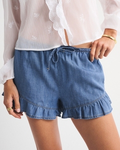 Leduo Customized Women Denim Ruffle Shorts <b>Elastic</b> Drawstring <b>Waist</b> Loose Summer Casual <b>Jean</b> Shorts - Product Image 2