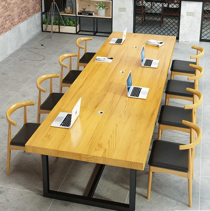 水性塗料表面ナチュラルカラー拡張パイン素朴な木製ダイニングテーブルセット8
