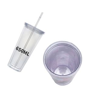 Gobelet réutilisable en plastique à double paroi pour bubble tea 450 ml avec paille, impression sérigraphique de logo personnalisé - Product Image 1