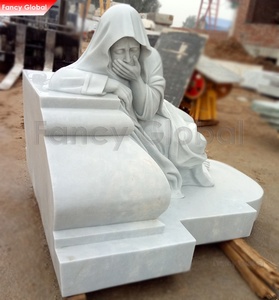 Marmo bianco europeo angelo figura tomba cimitero occidentale monumento marmo piangente angelo piangente statua