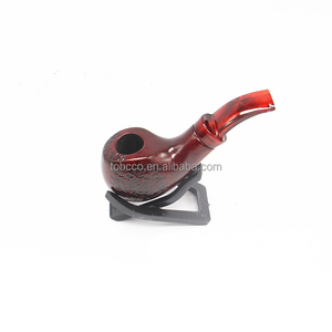 Pipa in Legno Intagliata a Mano con Logo Inciso, Pipa Vintage in Resina Rossa Effetto Craquelé, Porta Sigarette in Acrilico - Product Image 1