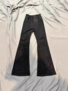 Men's Waxed Denim Flared Jeans Distressed Knee Ruched Wide-Leg <strong>Pants</strong> with High-Shine Finish Sehe Fashion - Product Image 3