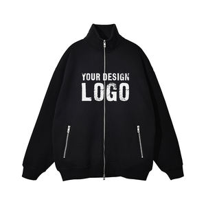 America Fashion Plus Fleece Stand Collar Zip <b>Men's</b> Hoodies Custom Logo Washed Drop Shoulder Zipped <b>Mens</b> <b>Cardigan</b> Hoodies - Product Image 5