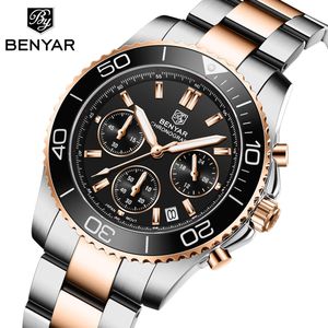 Reloj de Cuarzo Cronógrafo Benyar para Hombre, Correa de Acero Inoxidable, Resistente al Agua 100m, Visualización de Fecha, Reloj Deportivo Analógico By-S002 - Product Image 1