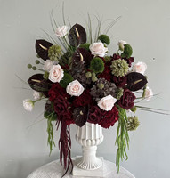 Boule de fleurs artificielles personnalisée PPS, couleur bordeaux et vert, arrangement floral coloré pour la décoration de table de mariage et d'événements