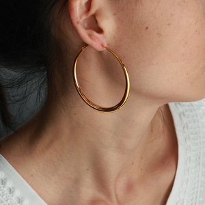 Hoop Earrings Gold Plated Large Round <b>Titanium</b> Steel Fashion Jewelry - Product Image 3
