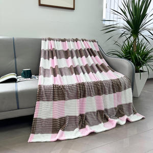 Nhà Sản Xuất Sang Trọng Tùy Chỉnh San Hô Cực In Sọc Flannel Lông Cừu Ném Chăn - Product Image 2
