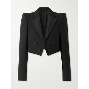 Mode Femmes Laine Long Bouton Pur Noir Petite <span class=keywords><strong>Veste</strong></span> De Costume avec Broderie Motif Floral Style Minimaliste - Product Image 5