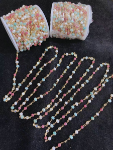 Vente en vrac chaîne perlée enveloppée de <span class=keywords><strong>fil</strong></span> de bijoux <span class=keywords><strong>perle</strong></span> pierre zircon perles chapelet chaîne de bijoux pour la fabrication de collier de bracelet - Product Image 4