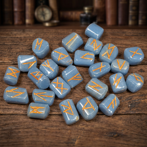 Pierres de runes gravées en fluorite bleue, polies, formes libres, symboles dorés, ensemble de cristaux d'art de collection, ensemble Reiki, pierres précieuses en promotion - Product Image 3