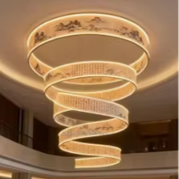 Lustre de plafond LED à ruban personnalisé réglable en hauteur, style peinture à l'encre chinoise, éclairage décoratif à bande douce pour restaurants et halls d'hôtel