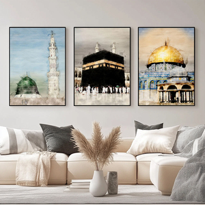 Cuadros de acuarela de la mezquita de <span class=keywords><strong>Al</strong></span>-<span class=keywords><strong>Aqsa</strong></span>, lienzo moderno, pinturas de Kaaba, decoración artística de pared islámica musulmana - Product Image 3