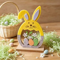 Ornement de Pâques en feutre en forme de lapin debout avec base en bois, à pois, pour décoration de table de printemps, décoration de plateau à étages