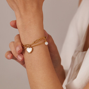 Zooying doble capa corazón perla Shell Acero inoxidable minimalista enlace cadena amor <span class=keywords><strong>amistad</strong></span> moda joyería pulseras mujeres - Product Image 4
