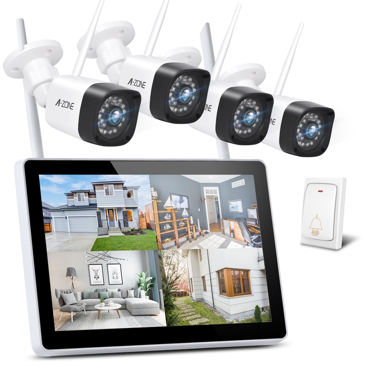 Беспроводной дверной звонок 1 ТБ жесткого диска 3MP пуля водонепроницаемый IP66 наблюдения беспроводной HD IP камера CCTV камеры безопасности системы DVR Kit с сенсорным экраном