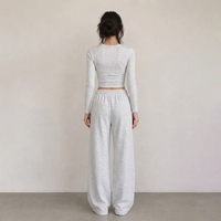 Ensemble décontracté 2 pièces pour femme : haut court à manches longues et pantalon de survêtement large, ensemble de survêtement assorti pour la détente