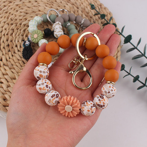 Gelang manik-manik silikon jimat Daisy desain baru gantungan kunci daun motif bunga manik-manik elastis gelang gantungan kunci hadiah bunga untuk anak perempuan - Product Image 5