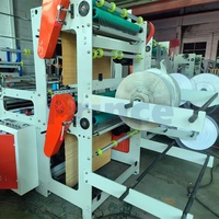 Machine de fabrication de sacs en plastique à double couche et quatre lignes pour T-shirts et sacs de courses, avec scellage thermique et découpe à froid