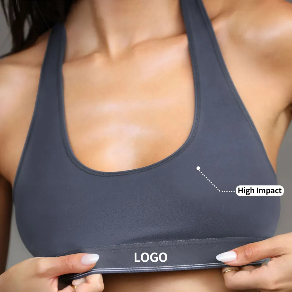 Bra Yoga pembalap kembali dengan Logo kustom kualitas tinggi atasan pakaian olahraga Fitness Bra olahraga wanita