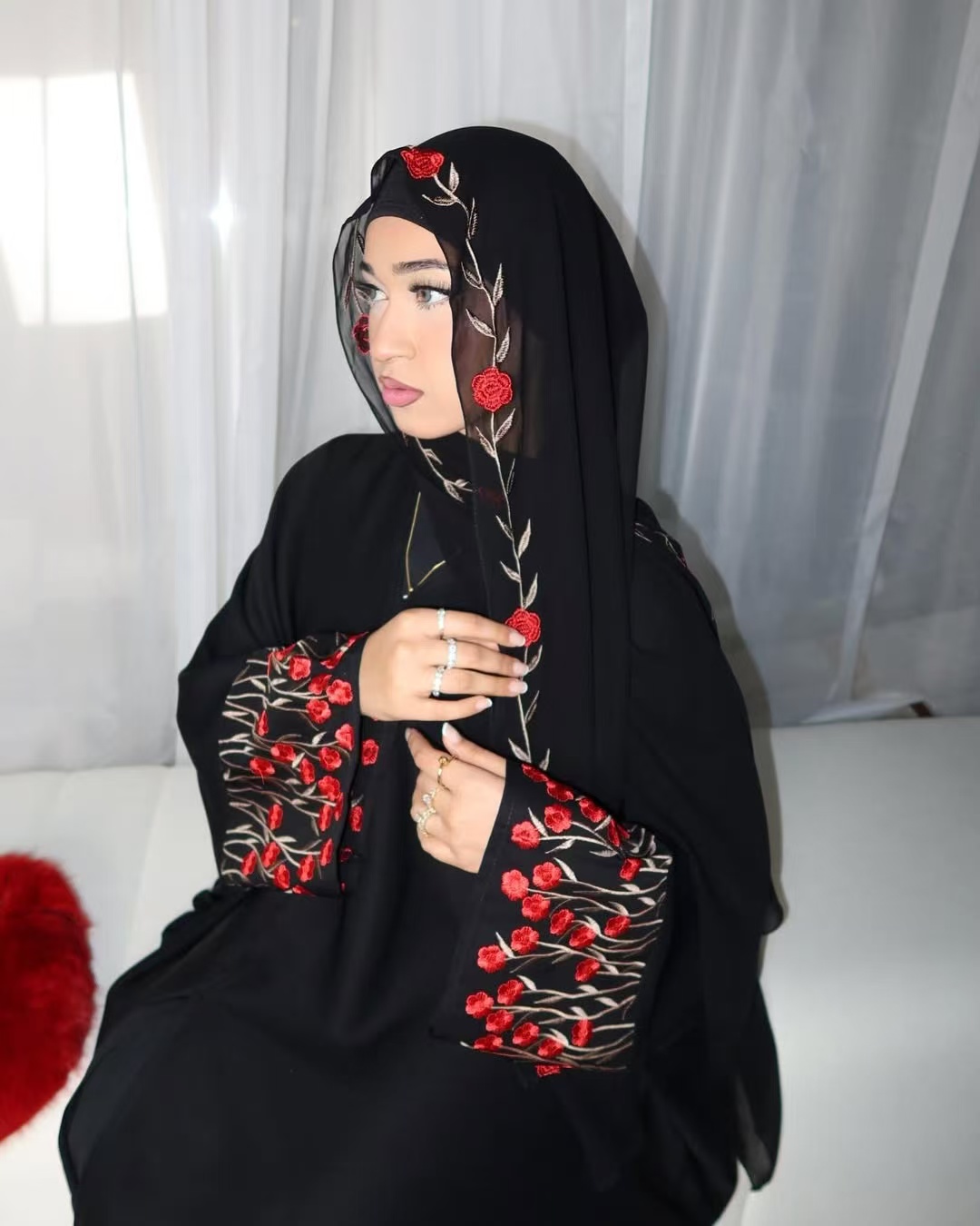 blue dress for baby girl BLACK VELVET ABAYA ISDAL – HIJABISTA main image 1