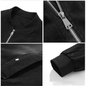 Veste bomber en denim délavé sur mesure, coupe ample, fermeture éclair intégrale, veste de vol, détails en rivets métalliques, poche latérale à fermeture éclair, veste en denim streetwear - Product Image 3