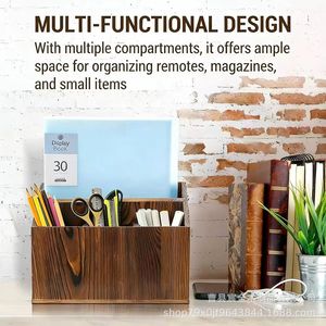 Wooden Remote <b>Control</b> Organizer Desktop Storage Box For Living Room Magazine <b>Holder</b> With One Layer Shelf Design - Product Image 3