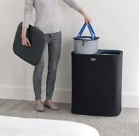 Nouveau panier à linge de 90 L avec séparation, panier à linge avec pédale et couvercle, 2 sacs à linge amovibles avec poignées