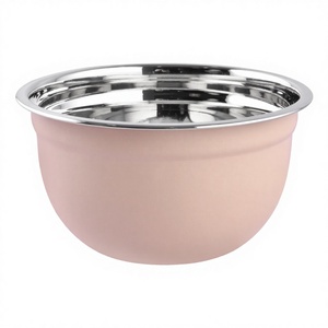 Tazón para Mezclar de Acero Inoxidable con Revestimiento Rosa, Apto para Lavavajillas, Diseño Minimalista, Uso Doméstico - Product Image 1