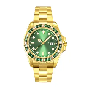 로고 없이 패션 브랜드 손목 시계 다이아몬드 그린 워터 고스트 스테인레스 스틸 밴드 30M 방수 남성 로고 없음 시계