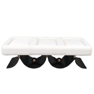 Luxury Modern Solid Wood and Metal Upholstered <b>Stool</b> and Ottoman with Curved Base for Home and Hotel Use - Product Image 1