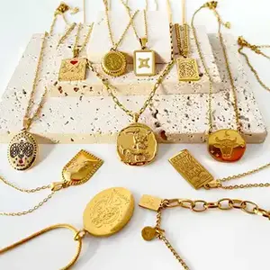 YICAI 316l Acero inoxidable 18K chapado en oro joyería al por mayor 12 horóscopo colgante oro Zodiaco collar - Product Image 6
