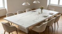 Grande dalle de quartz blanc haute densité avec veinage doré pour plan de travail de cuisine, plateau de table, meuble-lavabo de salle de bain et revêtement mural
