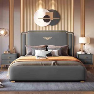 Lit king size en métal de style moderne, cadre en bois massif, fabriqué en Chine, 180x200, sans matelas - Product Image 1