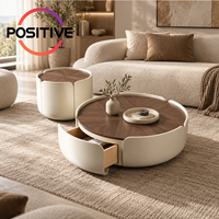 Table basse ronde avec tiroir de rangement, style crème, design pétale, mobilier de salon de luxe moderne du milieu du siècle, OEM ODM