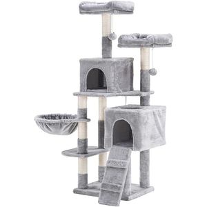 Árbol rascador <span class=keywords><strong>para</strong></span> <span class=keywords><strong>gatos</strong></span> <span class=keywords><strong>de</strong></span> felpa gris, alto, con poste rascador <span class=keywords><strong>de</strong></span> madera, hamaca y <span class=keywords><strong>casa</strong></span>, envío gratis desde fábrica en China - Product Image 2