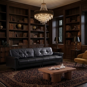 Modern Three Seater Genuine Leather Set Sponge Filled for <b>Small</b> Apartments - Product Image 1