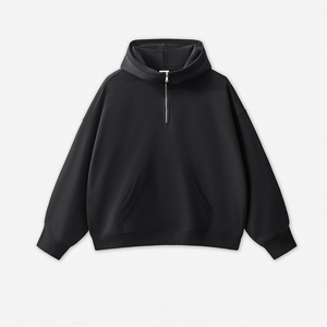 Custom Heavyweight 400Gsm Oversized Men's Solid <b>Color</b> Quarter Zip Hoodie Front Pocket Drop Shoulder Design Autumn ODM - Product Image 2