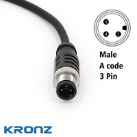 Connecteur mâle droit pré-assemblé KRONZ M12 à 5 broches, câble PVC non blindé de 3 m, IP67, moulé, résistant à l'huile, industriel, circulaire