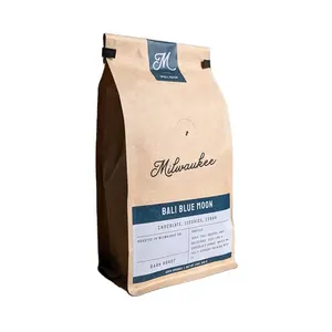 Pla Biologisch Afbreekbaar Kraft Zakje Tin Tie Koffie Boon Platte Bodem Verpakking Voedsel Op Maat Bedrukt Kraft Papieren Zak Voor Thee Koffie