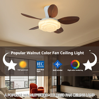 Ventilateur de plafond en noyer de 32 pouces avec lampe LED, télécommande, moderne, européen, 6 vitesses, moteur CC 220V, salon, 5 pales, dimmable