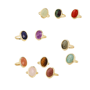 Bague ovale en pierre précieuse naturelle, plaquée or, en alliage de laiton, tendance, cadeau de mariage pour femme, bijoux en gros - Product Image 1