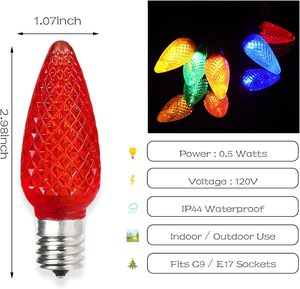 Ampoules de Noël C9 E17 colorées 110 V 0,8 W, ampoules LED facettées de remplacement C9 - Product Image 3