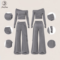 Ensemble de survêtement brodé avec haut court épaules dénudées, pantalon large à taille nouée – Collection Quotidienne Streetwear – Fournisseur en gros