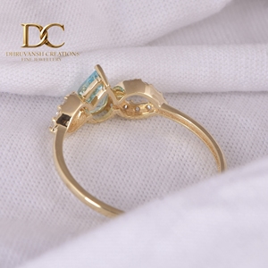 แหวนทองคำแท้ 14KT ดีไซน์หรูหรา ประดับเพชรเลี้ยงในห้องปฏิบัติการและพลอยสีฟ้าพาราอิบาเจียระไนทรงบริลเลียนท์ ได้รับการรับรองจาก IGI สำหรับสุภาพสตรี - Product Image 5