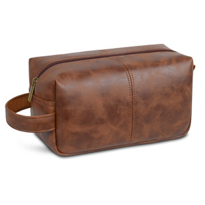 <strong>Personalised</strong> Vintage PU Zipper <strong>Mens</strong> <strong>Wash</strong> <strong>Bag</strong> Travel for <strong>Bag</strong> with Waterproof Storage Black Brown - Product Image 6