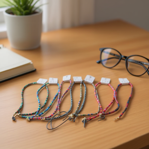 Chaîne en corde Angelina de 70 cm pour lunettes, triple usage, avec perles et fermoir en métal - Product Image 2